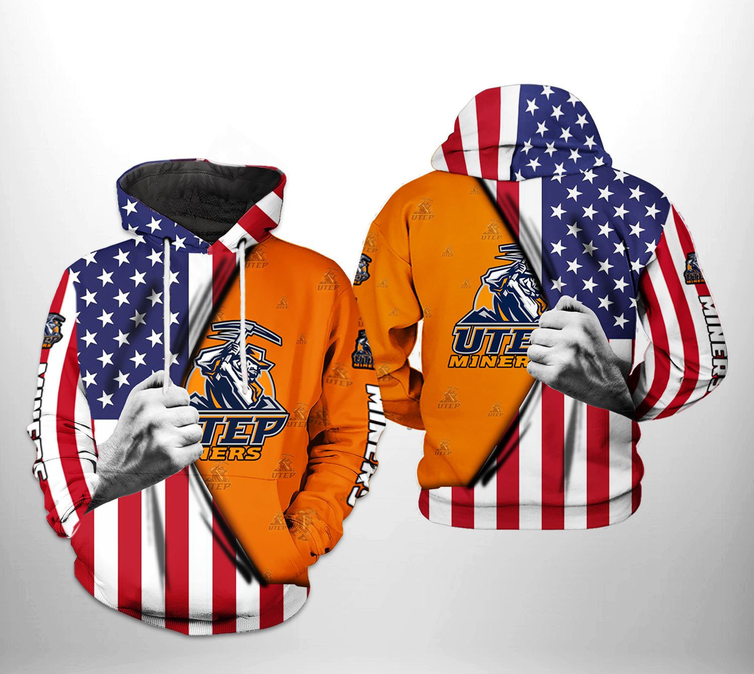 UTEP Miners NCAA US Flag Hoodie  Zip Hoodie Version 364