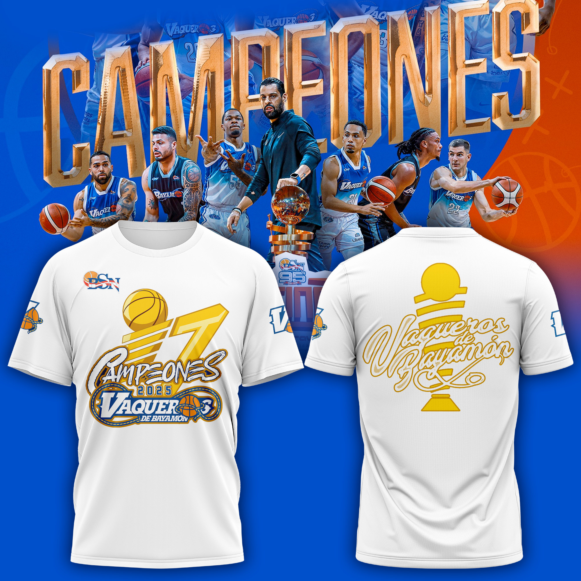 Vaqueros De Bayamon 17 Campeones BSN White T-shirt Best Gifts For Basketball Lovers