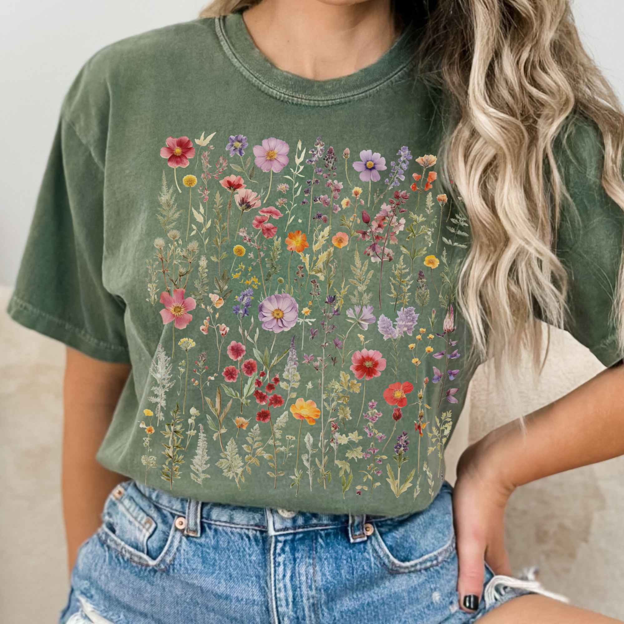 Vintage Cottagecore Pressed Flowers T-Shirt Gift For Girl