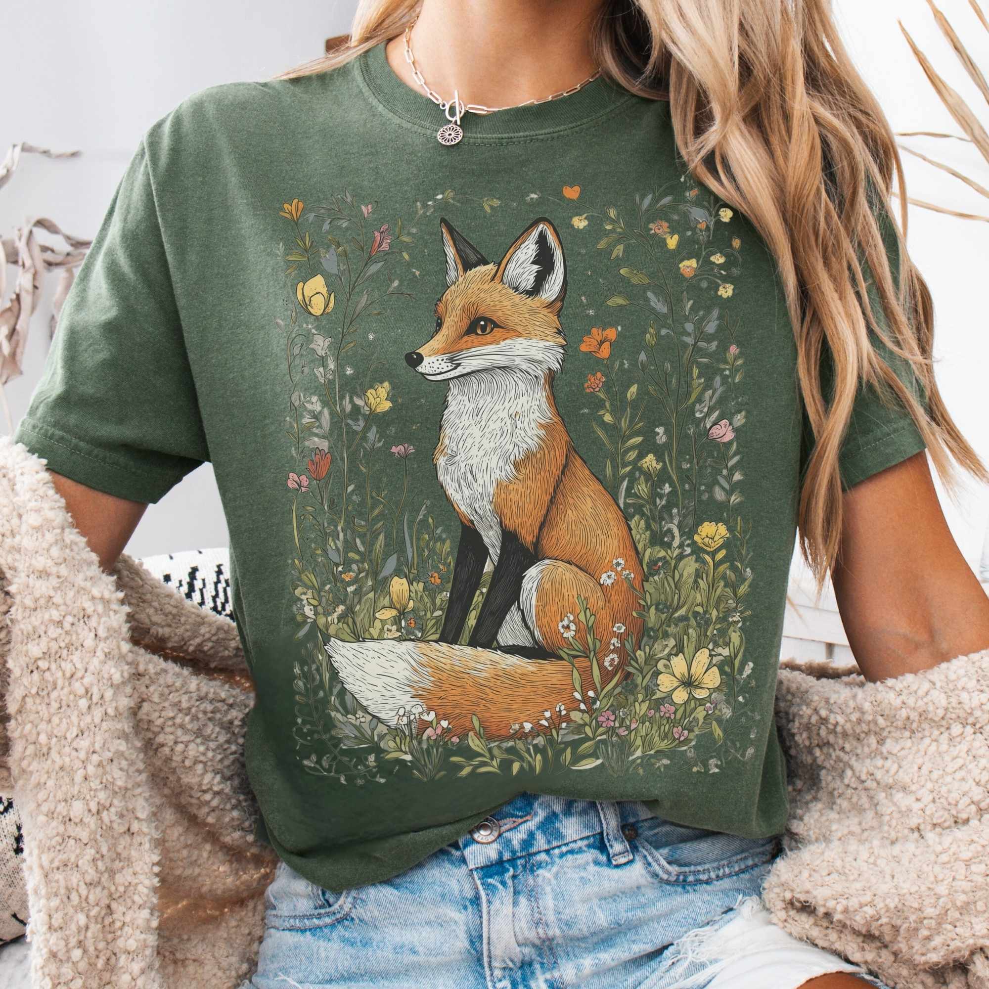 Vintage Style Happy Fox Cottagecore T-Shirt Gift For Women