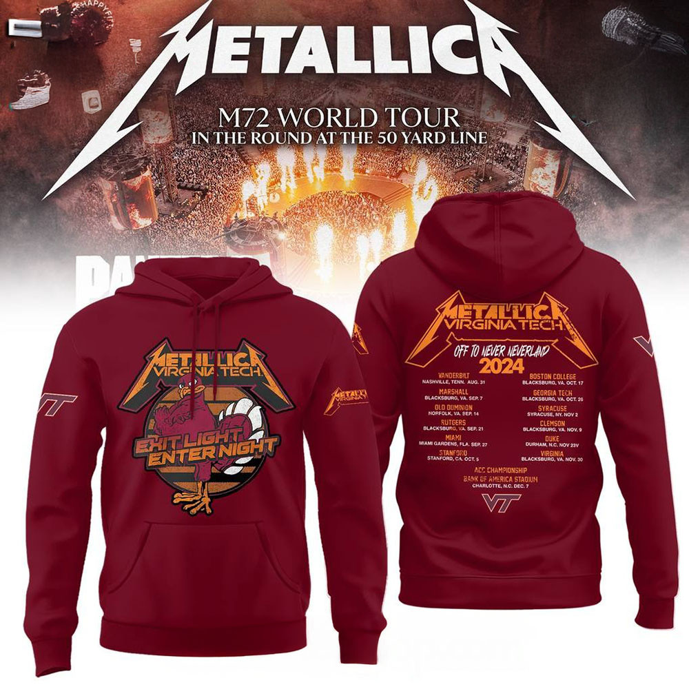 Virginia Tech Hokies x Metallica M-72 World Tour Special Hoodie Red Music Lovers Gifts