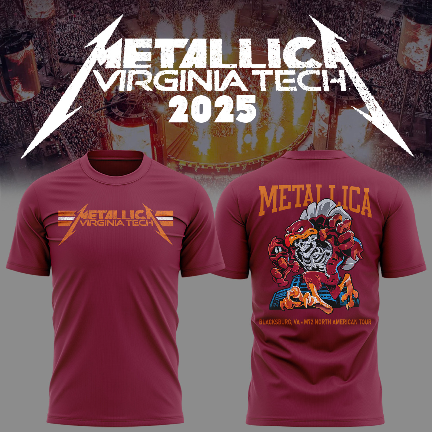 Virginia Tech Metallica M72 World Tour 2025 Maroon Shirt Gift For Rock Lovers