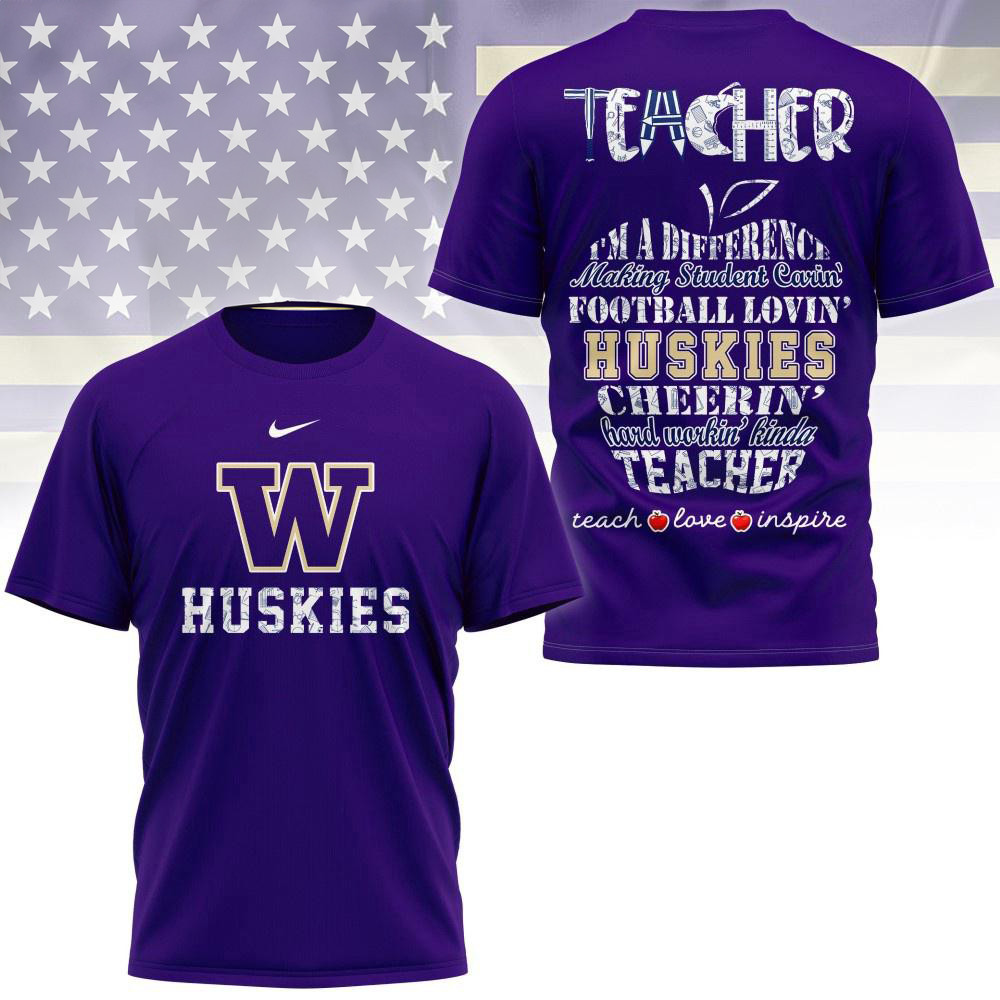 Washington Huskies Teacher Teach Love Inspire All Over Print Shirt Presents For Football Lovers