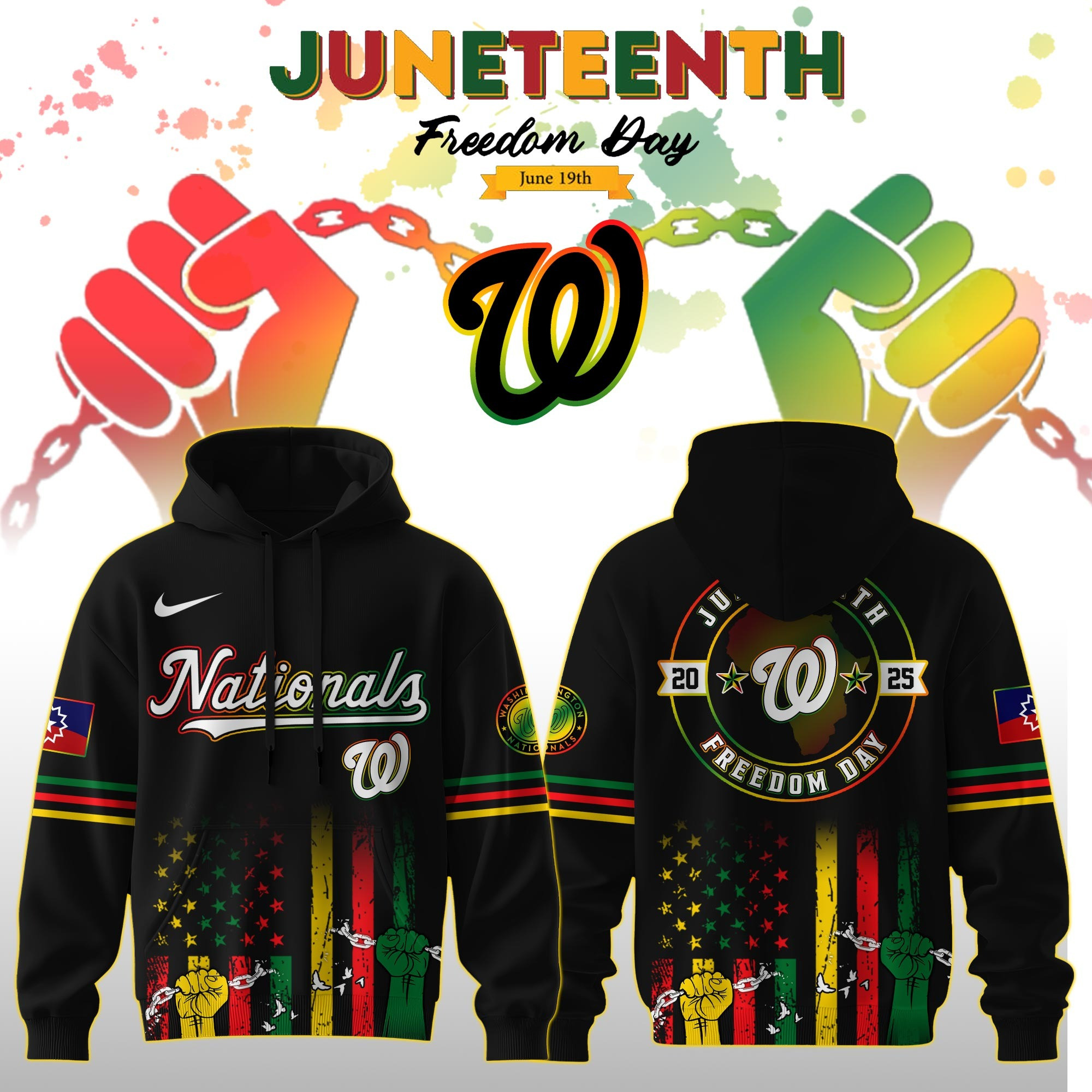 Washington Nationals MLB X Juneteenth Day 2025 Hoodie Baseball Fan Merch Gift Ideas