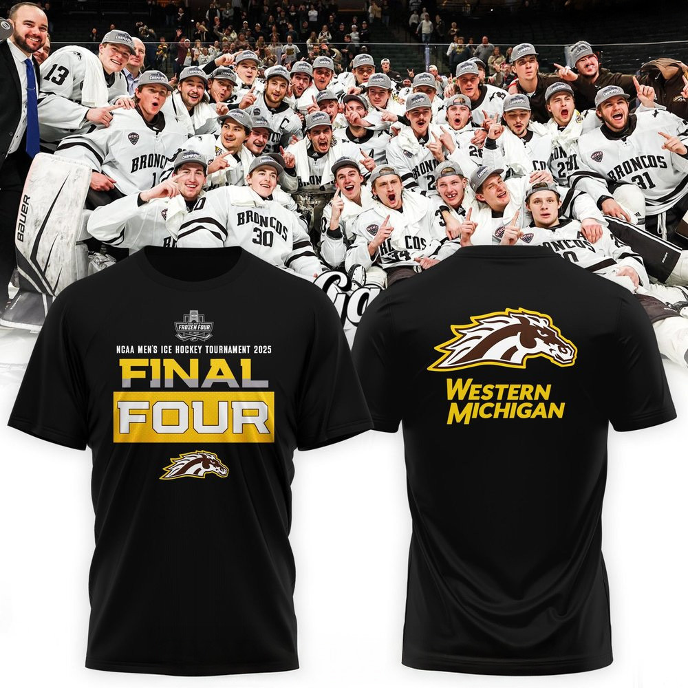 Western Michigan Broncos Frozen Four Black T-Shirt Western Michigan Broncos Merch Husband Gifts