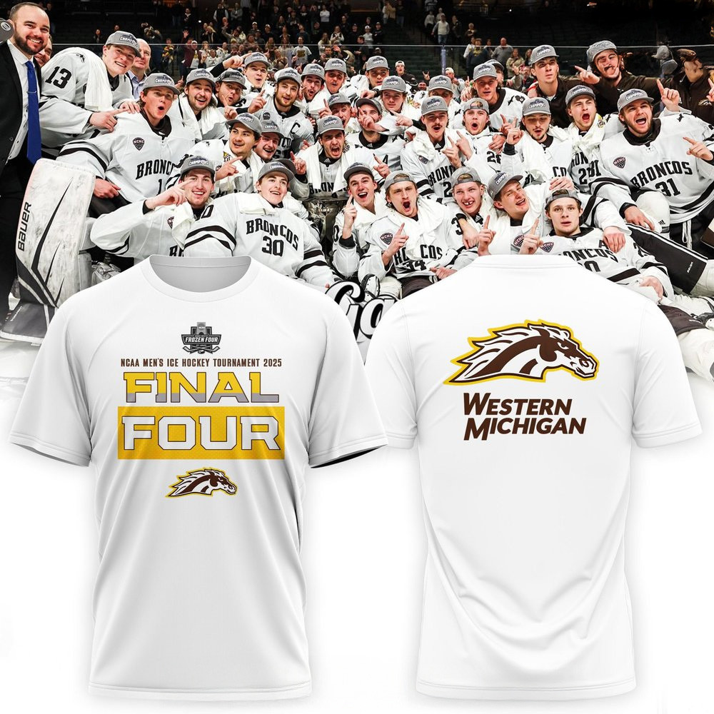 Western Michigan Broncos Frozen Four White T-Shirt Western Michigan Broncos Merch Dad Gifts