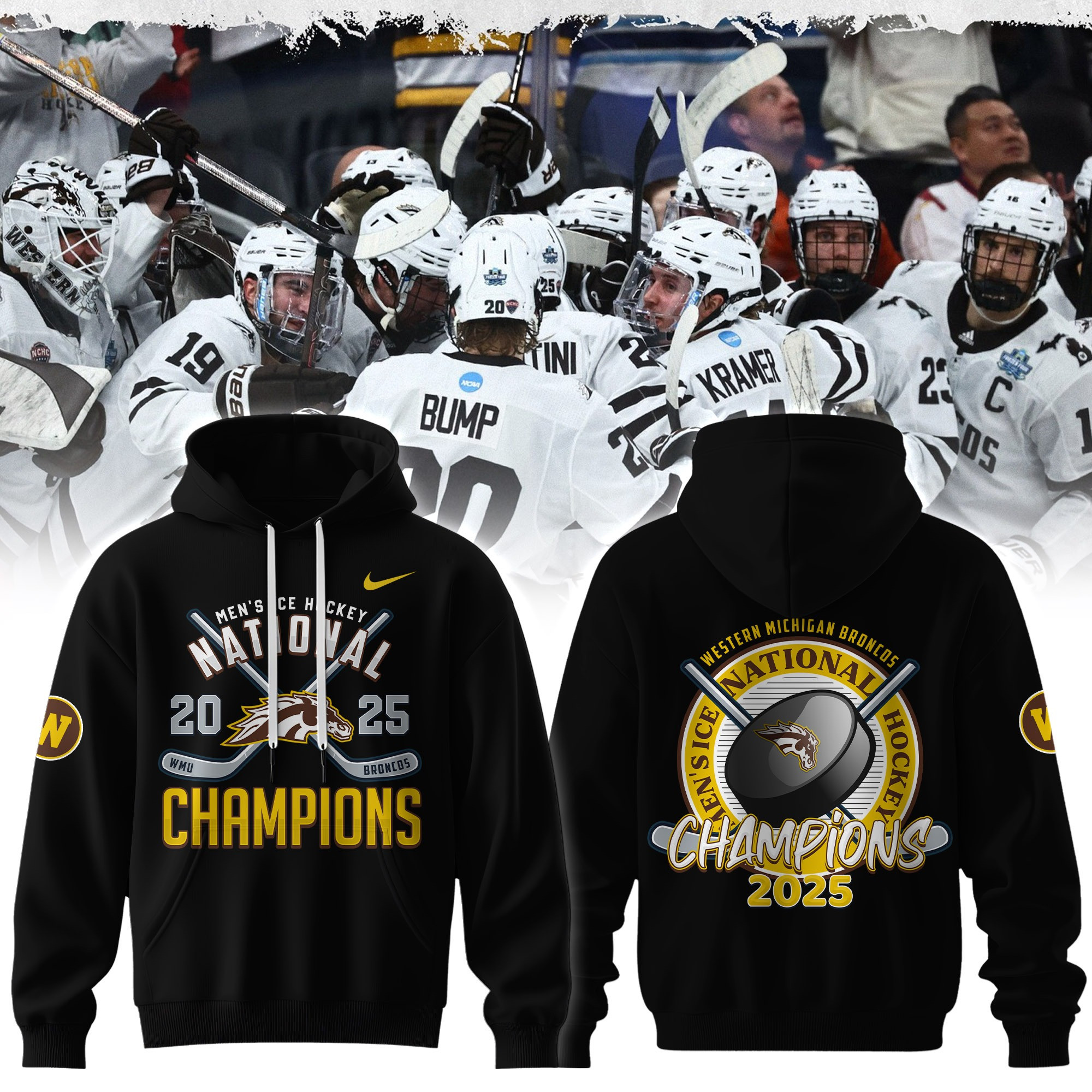 Western Michigan Broncos MenÃ¢â‚¬â„¢s Ice Hockey National Champions 2025 Hoodie Gifts For Fans