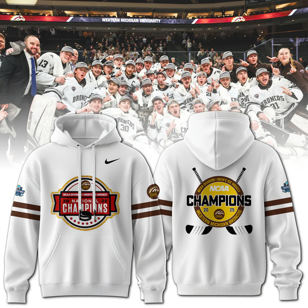 Western Michigan Broncos MenÃ¢â‚¬â„¢s Ice Hockey National Champions 2025 Hoodie Gifts For Hockey Fan