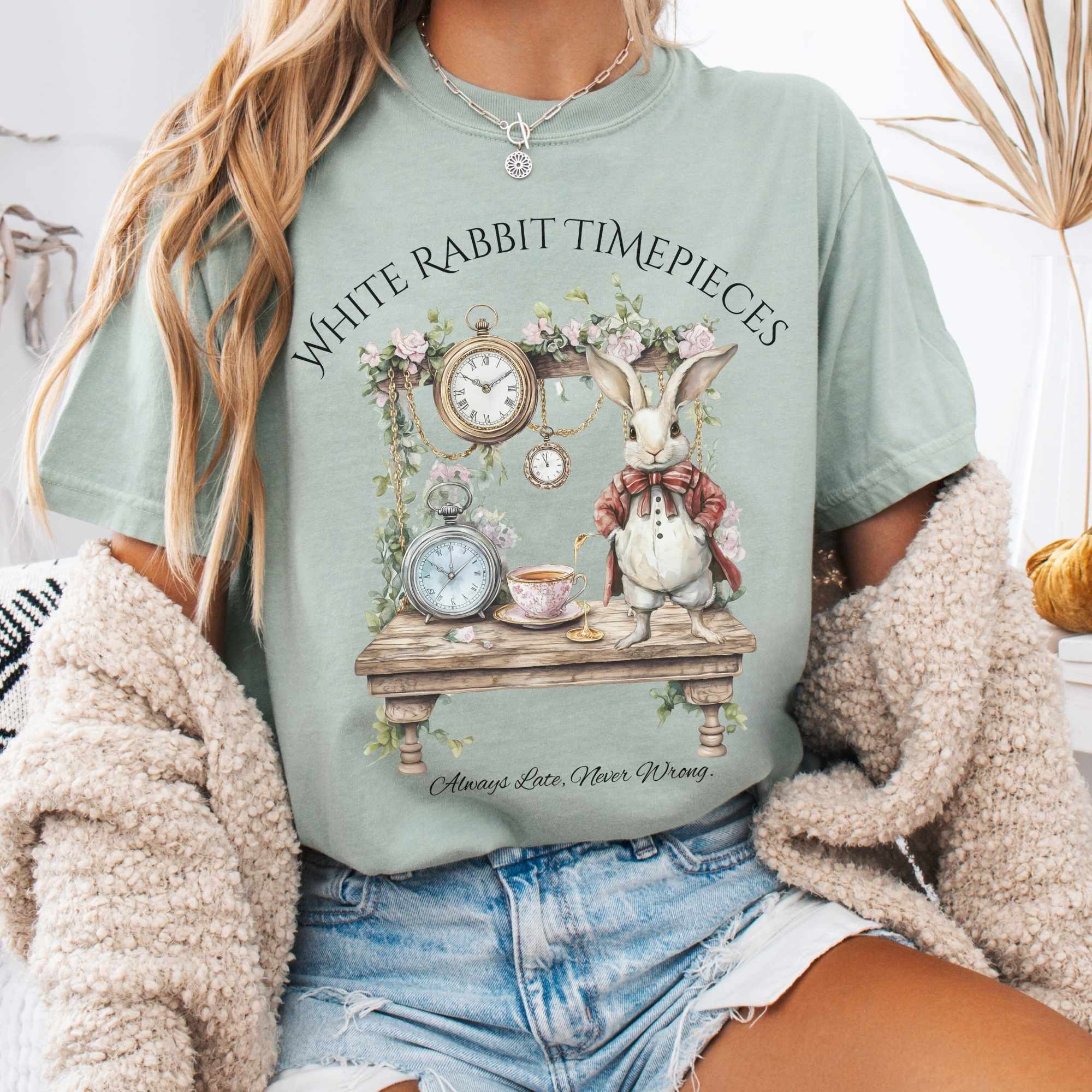 White Rabbit Timepieces T-Shirt Alice In Wonderland Gift For Girl
