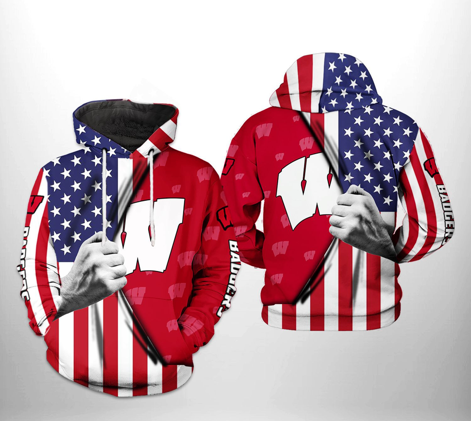 Wisconsin Badgers NCAA US Flag Hoodie  Zip Hoodie Version 376