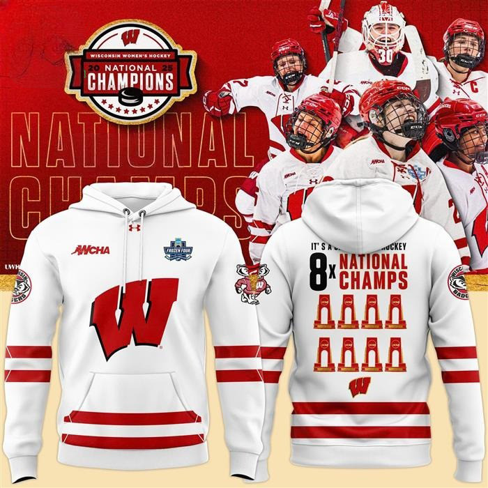 Wisconsin Badgers WomenÃ¢â‚¬â„¢s Hockey National Champions Hoodie White NHL Gifts For Fans