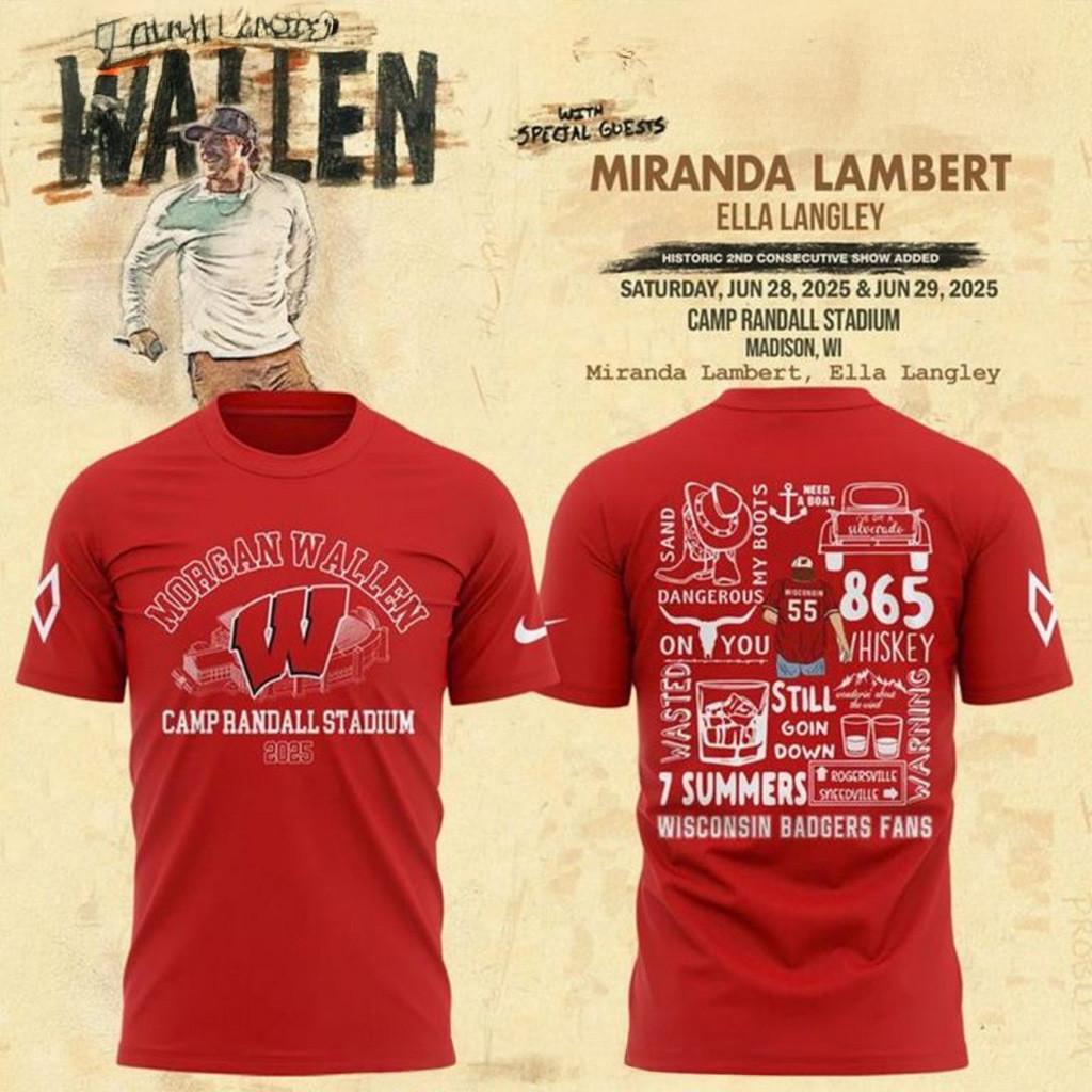 Wisconsin Badgers x Morgan Wallen Tour 2025 Shirt Wisconsin Badgers Merch Dad Gifts