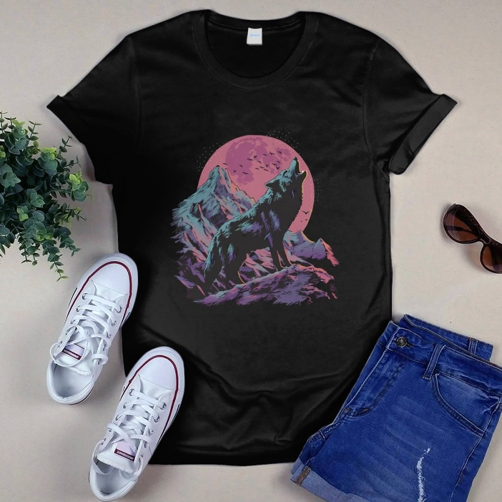 Wolf Mountain T-Shirt Wolf Howling Graphic Tee shirt Fathers Day Gifts For Dad