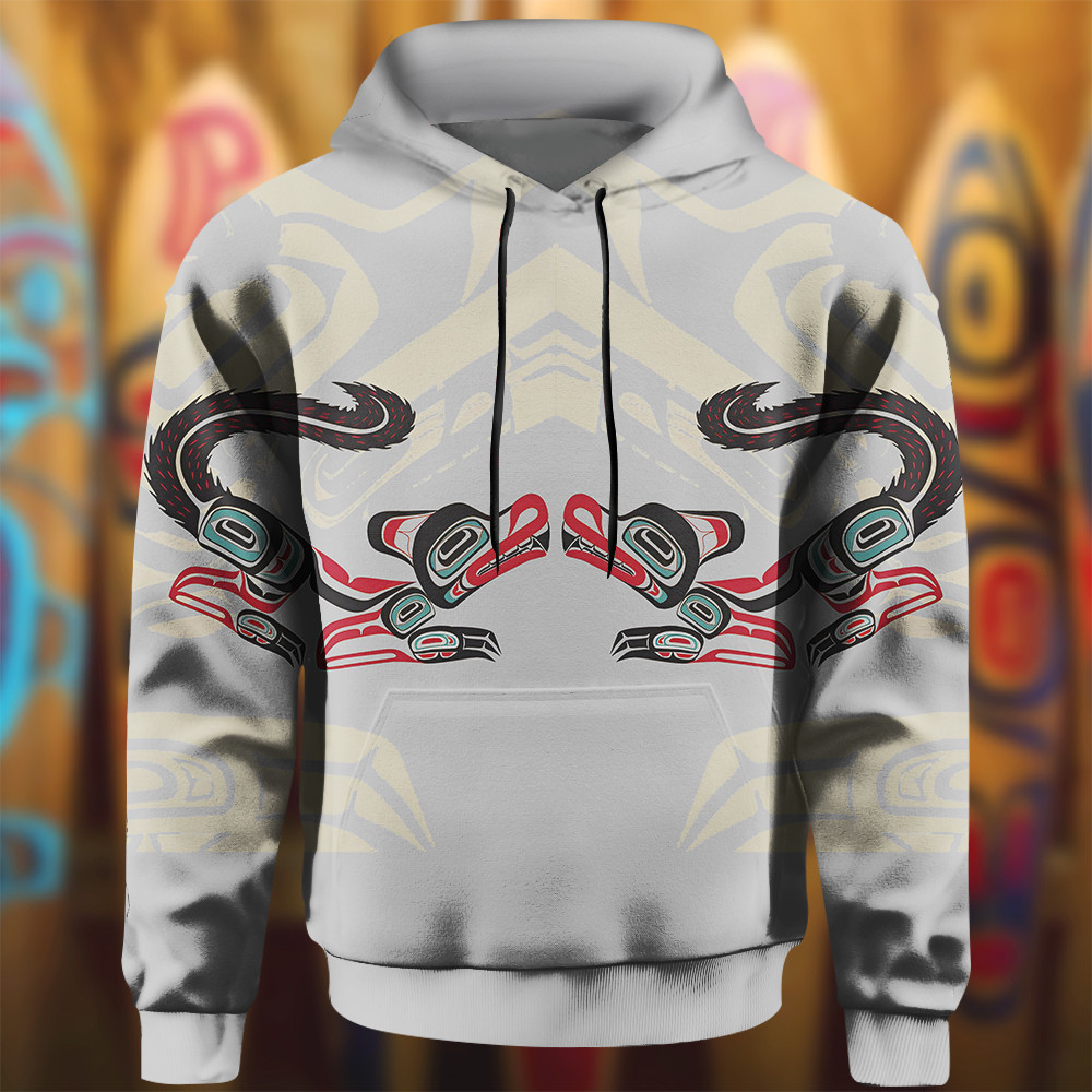 Wolf Pacific Northwest Coast Hoodie Native American Style Haida Art Hoodie Gift For Husband