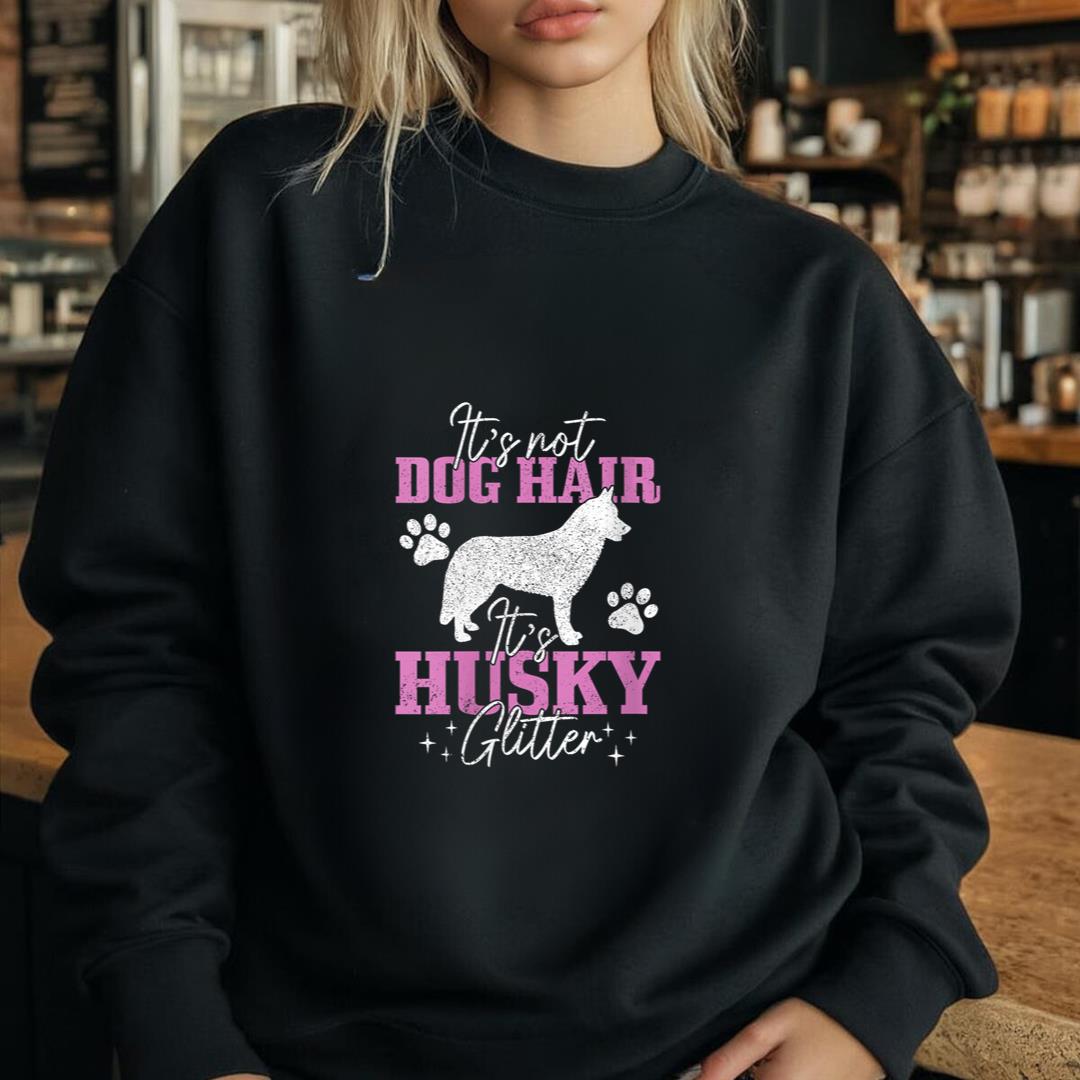 Womens ItÃ¢â‚¬â„¢s Not Dog Hair ItÃ¢â‚¬â„¢s Husky Glitter Funny Husky Mom V-Neck